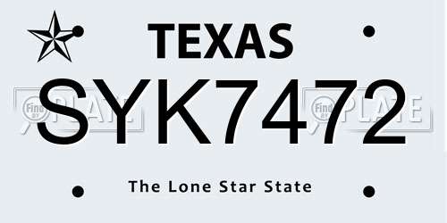 SYK7472 Texas License Plate