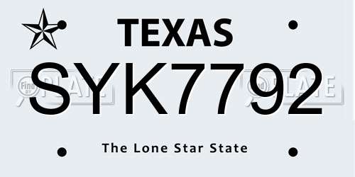 SYK7792 Texas License Plate