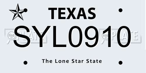 SYL0910 Texas License Plate