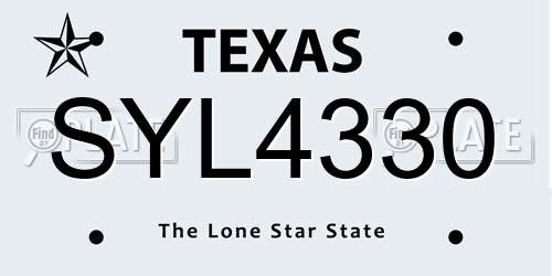 SYL4330 Texas License Plate