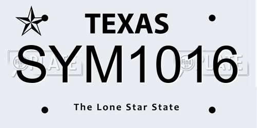 SYM1016 Texas License Plate