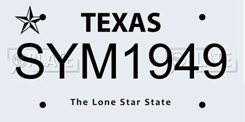 SYM1949 Texas License Plate