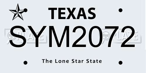 SYM2072 Texas License Plate
