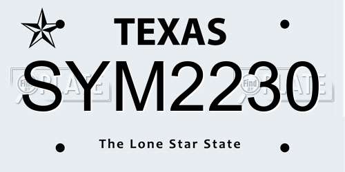 SYM2230 Texas License Plate