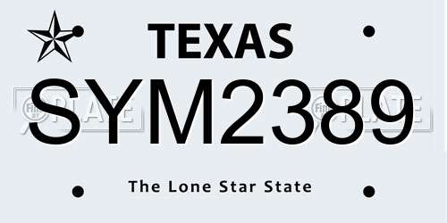 SYM2389 Texas License Plate