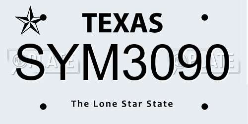 SYM3090 Texas License Plate