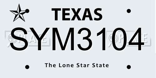 SYM3104 Texas License Plate