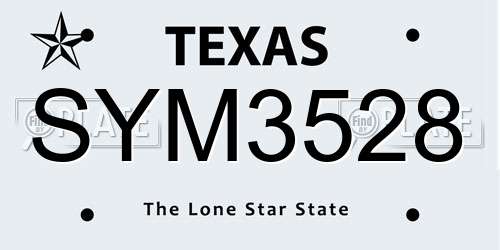 SYM3528 Texas License Plate