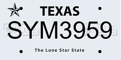 SYM3959 Texas License Plate