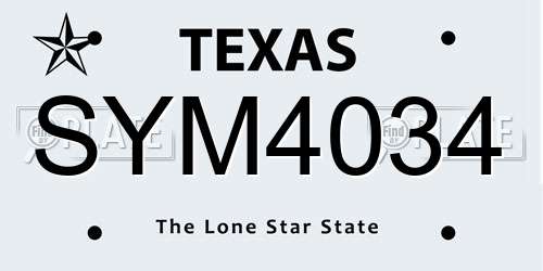 SYM4034 Texas License Plate