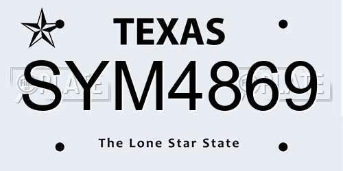 SYM4869 Texas License Plate