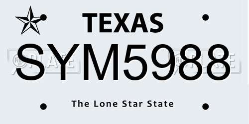 SYM5988 Texas License Plate
