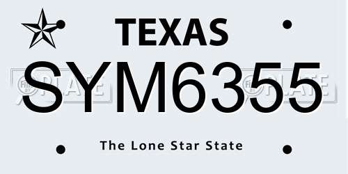 SYM6355 Texas License Plate