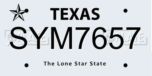 SYM7657 Texas License Plate