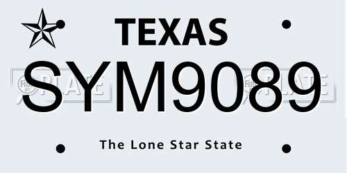 SYM9089 Texas License Plate