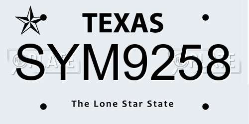 SYM9258 Texas License Plate