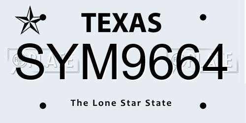 SYM9664 Texas License Plate