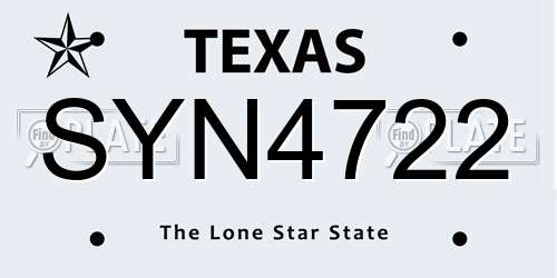 SYN4722 Texas License Plate