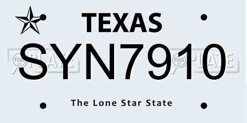 SYN7910 Texas License Plate