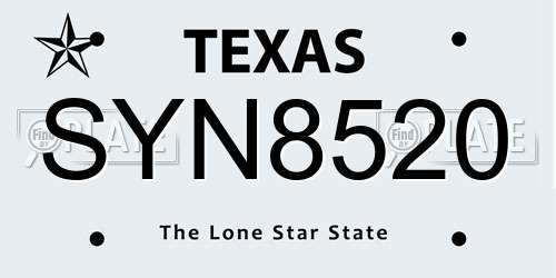 SYN8520 Texas License Plate