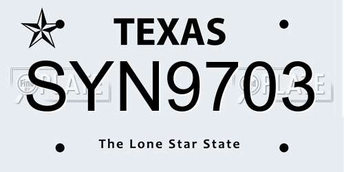 SYN9703 Texas License Plate