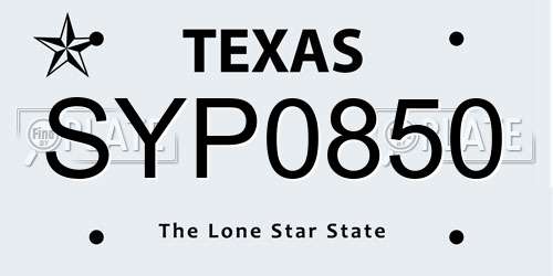 SYP0850 Texas License Plate