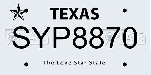 SYP8870 Texas License Plate