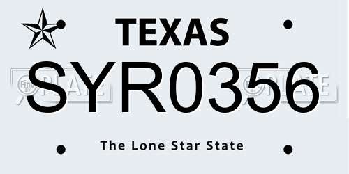 SYR0356 Texas License Plate