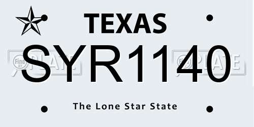 SYR1140 Texas License Plate