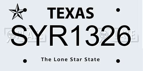 SYR1326 Texas License Plate