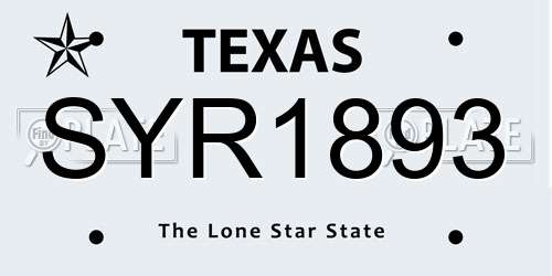 SYR1893 Texas License Plate