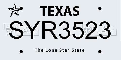 SYR3523 Texas License Plate
