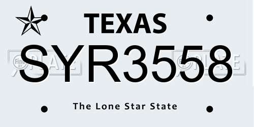 SYR3558 Texas License Plate