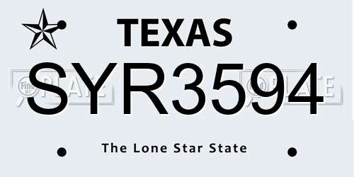 SYR3594 Texas License Plate