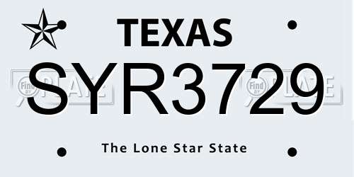 SYR3729 Texas License Plate