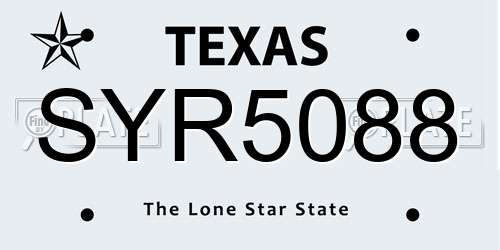 SYR5088 Texas License Plate