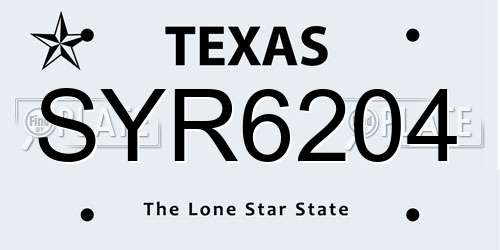 SYR6204 Texas License Plate