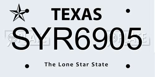 SYR6905 Texas License Plate