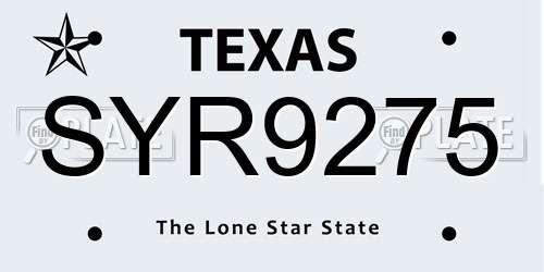 SYR9275 Texas License Plate