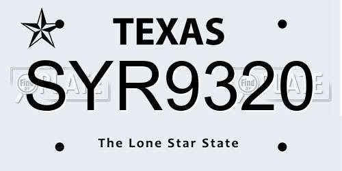 SYR9320 Texas License Plate
