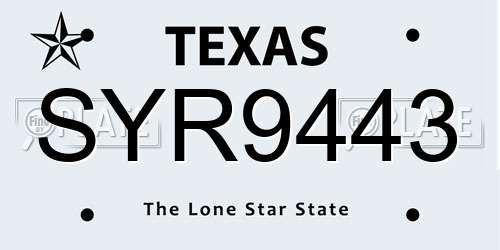 SYR9443 Texas License Plate