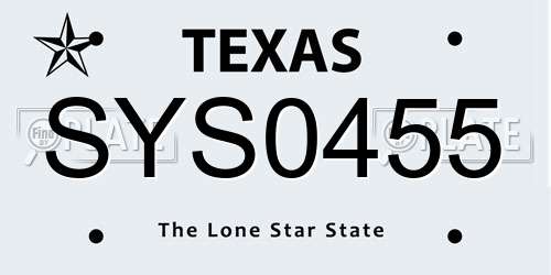 SYS0455 Texas License Plate