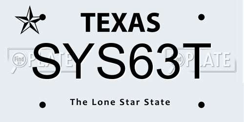 SYS63T Texas License Plate