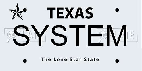 SYSTEM Texas License Plate