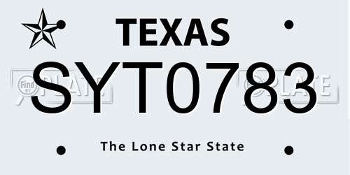 SYT0783 Texas License Plate