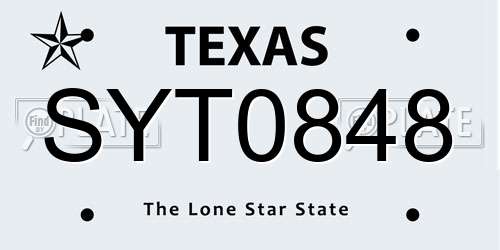 SYT0848 Texas License Plate