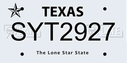 SYT2927 Texas License Plate