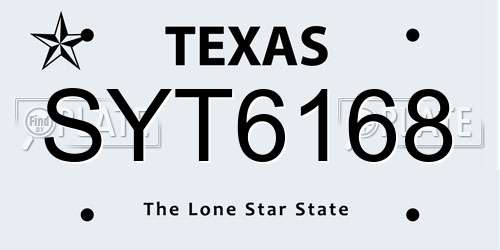 SYT6168 Texas License Plate