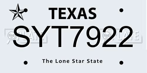 SYT7922 Texas License Plate
