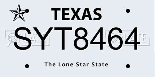 SYT8464 Texas License Plate